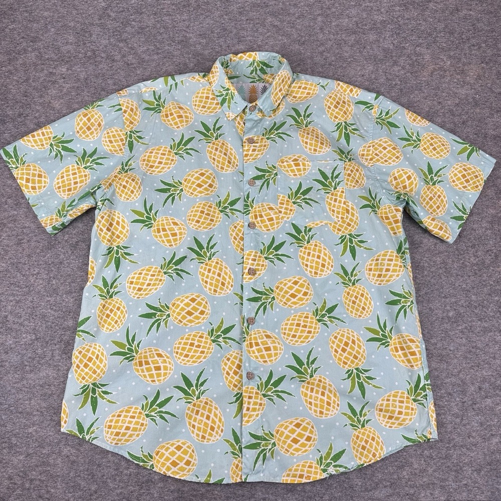 Tropical Bros Button Up Hawaiian Shirt Pineapples Mens XL